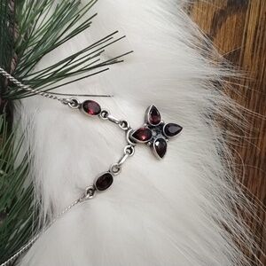 Hand Crafted Silver Necklace with Deep Red Accents